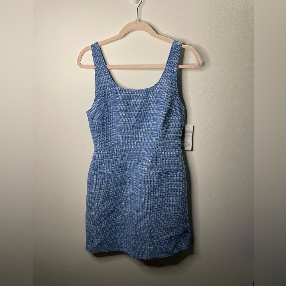 NWT J. Crew Sample Piece Zelda Tweed Anisa Sheath Dress Blue Sequin Holiday